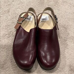 Dansko Burgundy Leather Mules with Tan Strap